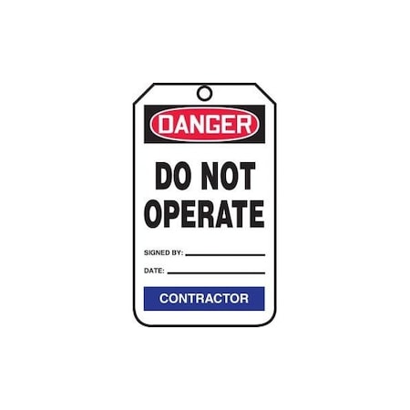 Accuform Safety Tags, DANGER DO NOT OPERATE CONTRACTOR, 5.75in x 3.25in, PF-Cardstock, 25PK TPM102CTP